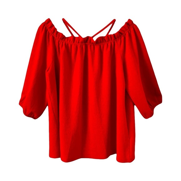 Vince Camuto | Red Ruffle Off The Shoulder Halter Top, Large - Picture 1 of 5